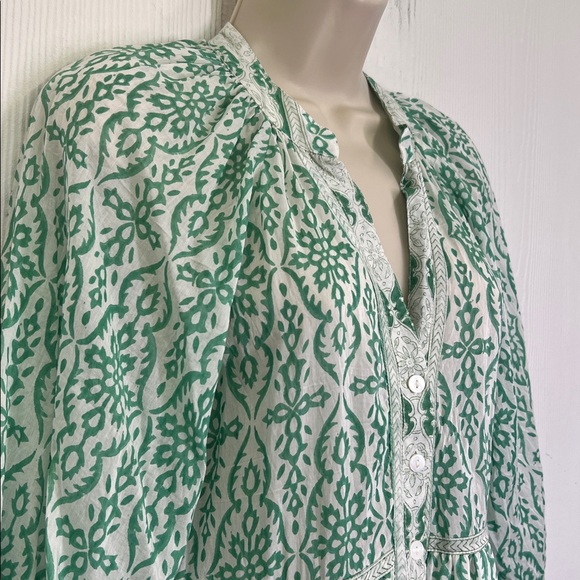 Bell - Clara Green Floral Print  Boho Cotton Silk Button Down Dress Size Small - Picture 4 of 11